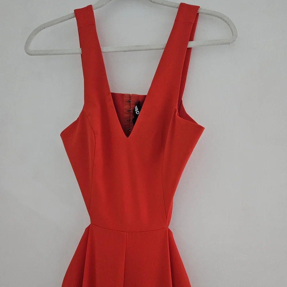 NBD × NAVEN Tiffany Fire Engine Red One-piece Cut Out Split Leg Jumpsuit - Picture 5 of 12